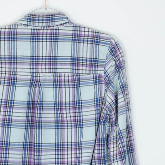 American Eagle Womens Boyfriend‎ Plaid Button Down Shirt Size Large Blue Casual - Picture 9 of 9